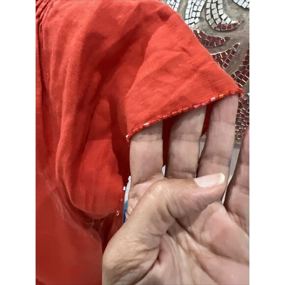 H&M Red V-Neck Dress With Sequin Trim & Short Sleeves - Womens 14 - Picture 4 of 9